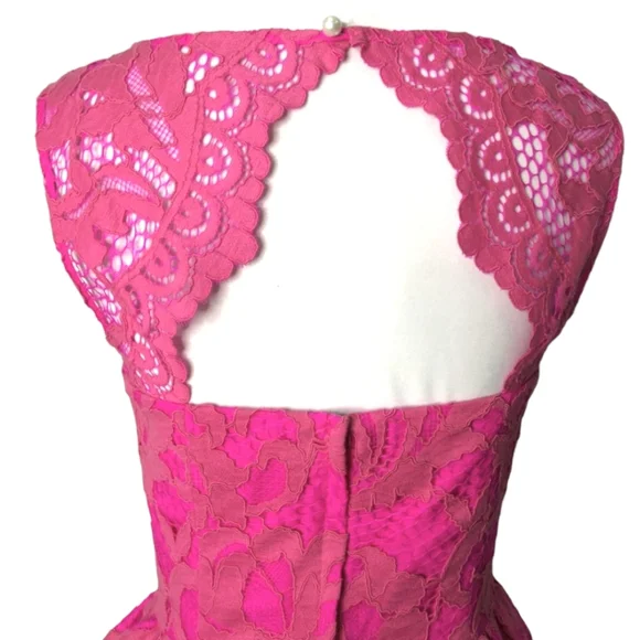 Lilly Pulitzer Hot Pink Lace Peplum Dress XS Summer Cocktail Party - Picture 7 of 11